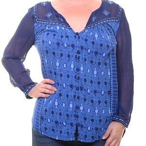 lucky brand border print peasant top